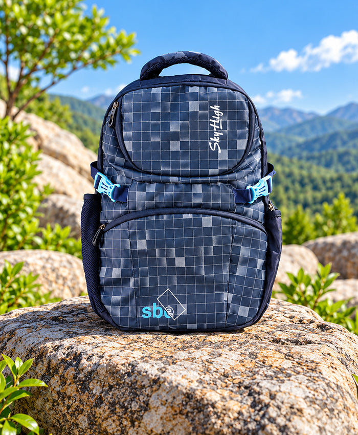 Sky High Urban Grid Navy Blue Backpack