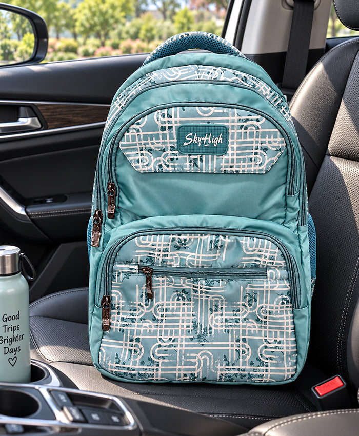 Sky High Urban Maze Aqua Blue Printed Backpack