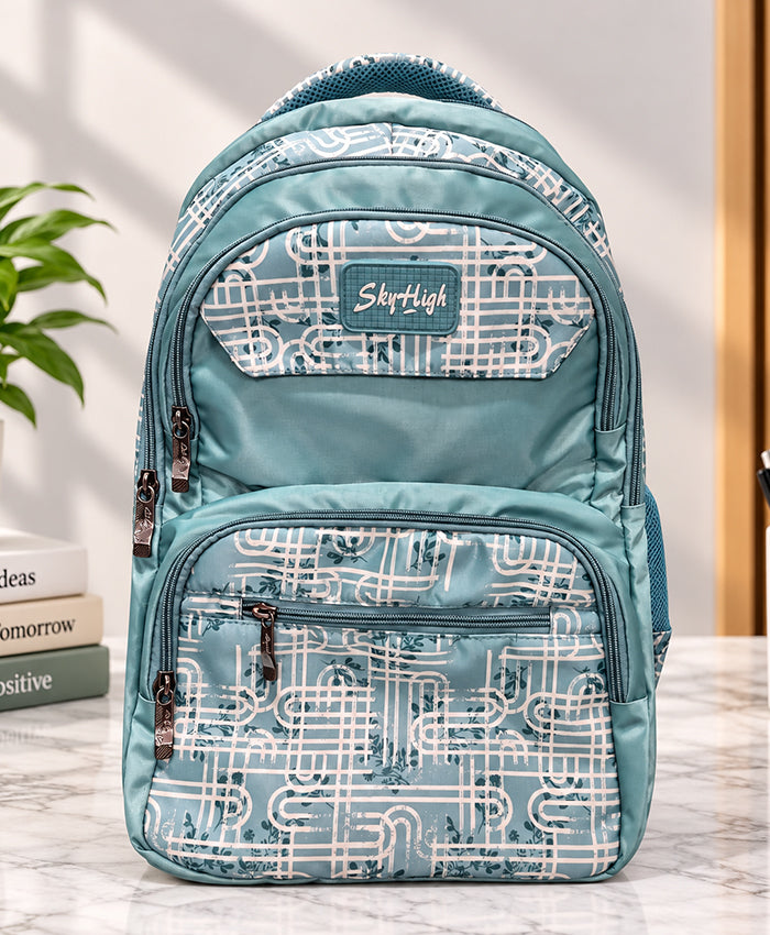 Sky High Urban Maze Aqua Blue Printed Backpack