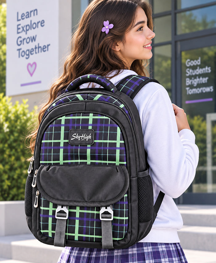Sky High Urban Plaid Black Multi-Compartment School Backpack