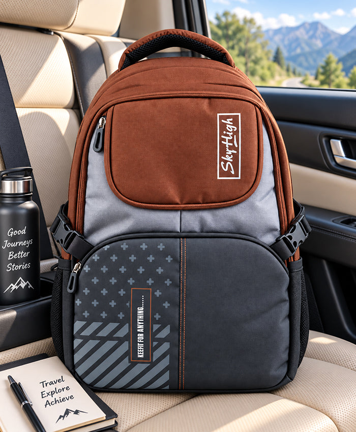Sky High Urban Trek Brown & Grey Multi-Compartment Backpack
