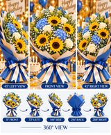 Sunflower & Blue Accent Bouquet – 6 Sunflowers + 6 Flowers