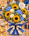 Sunflower & Blue Accent Bouquet – 6 Sunflowers + 6 Flowers