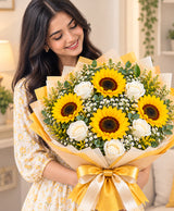 Sunflowers & White Flowers – 5 Sunflowers + 6 White Flowers