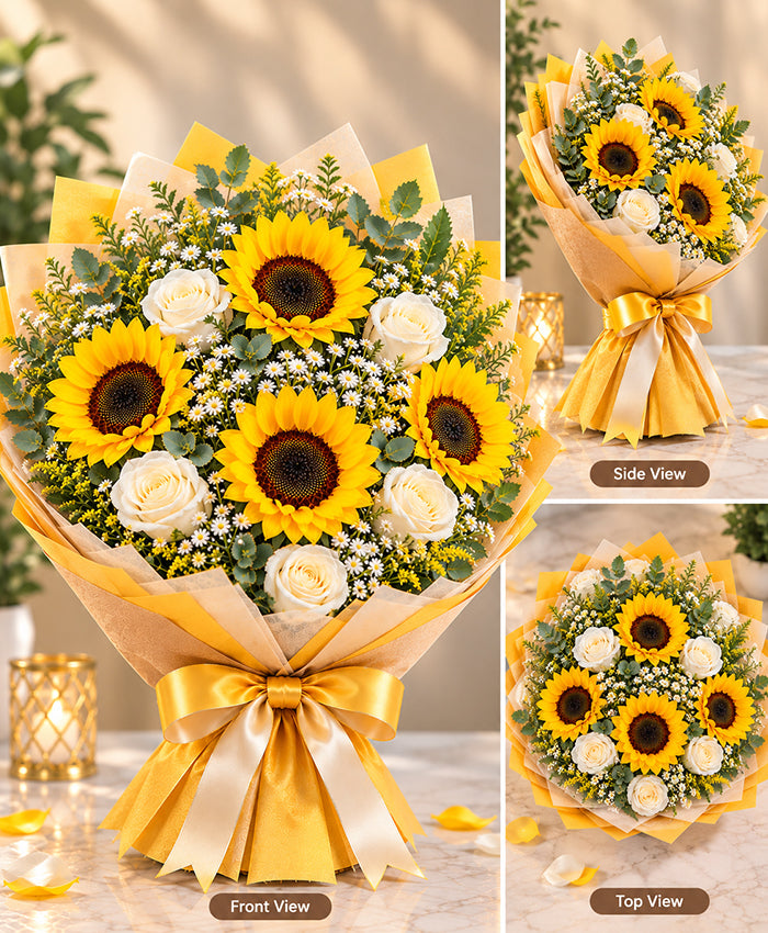 Sunflowers & White Flowers – 5 Sunflowers + 6 White Flowers