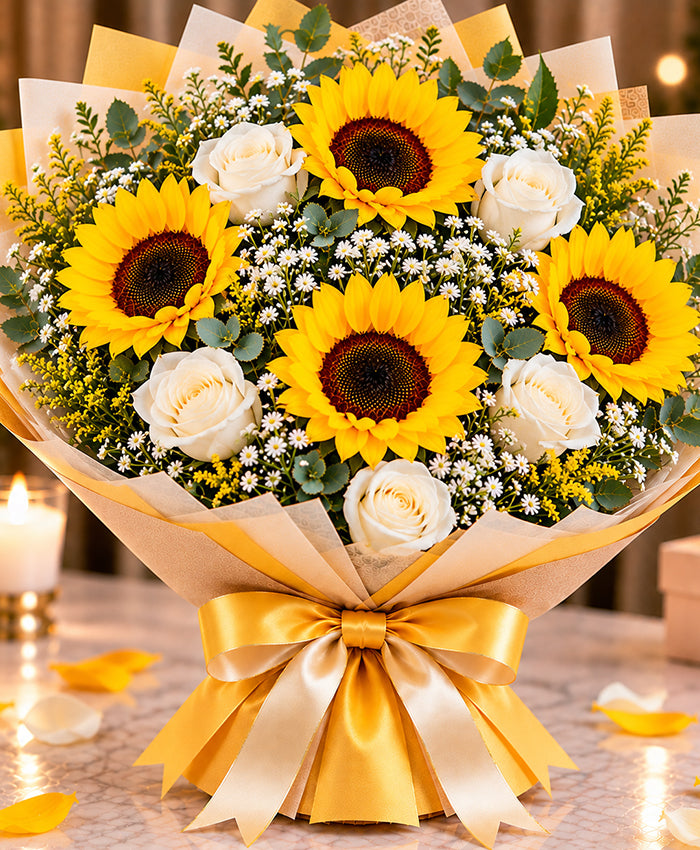 Sunflowers & White Flowers – 5 Sunflowers + 6 White Flowers