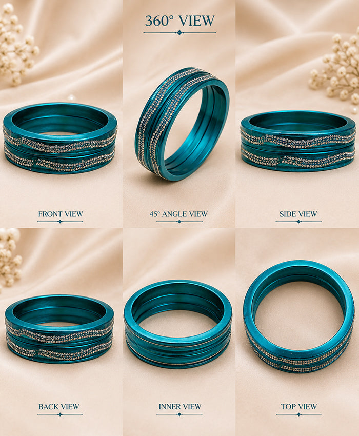 Teal Elegance Crystal-Studded Designer Lac Bangle Set