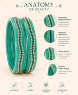 Teal Green Crystal-Embellished Lac Bangle Set