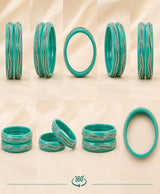 Teal Green Crystal-Embellished Lac Bangle Set