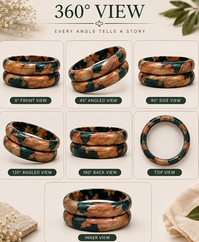 Teal Green & Antique Gold Statement Lac Bangles Set