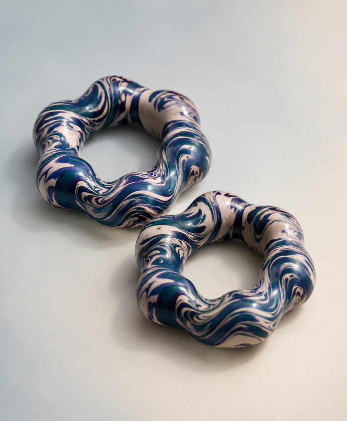 Teal Navy White Marbled Swirl Lac Bangles