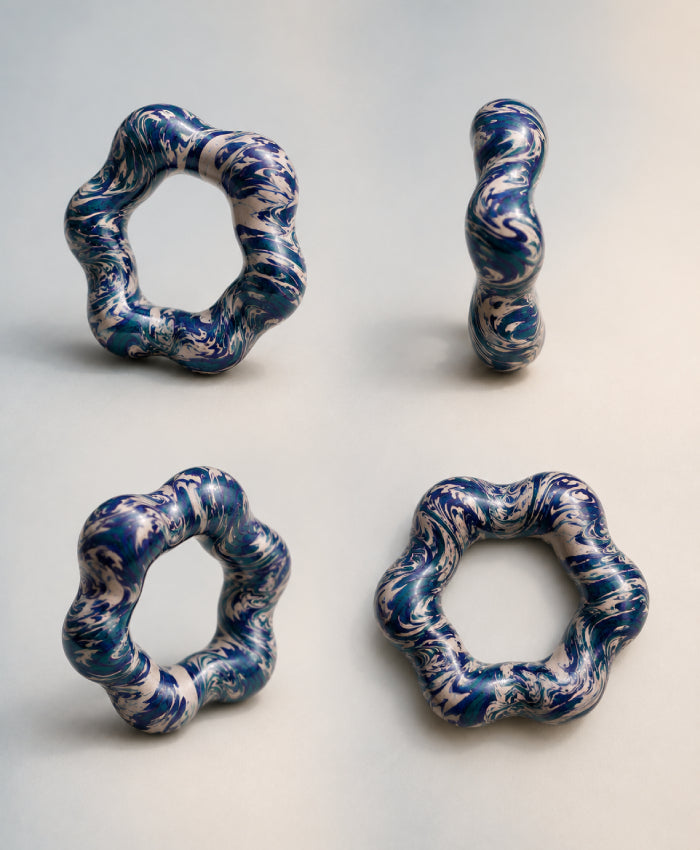 Teal Navy White Marbled Swirl Lac Bangles