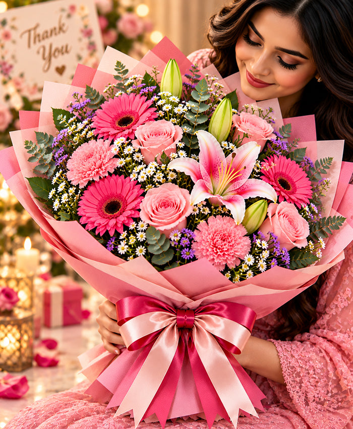 Thank You Pink Flower Bouquet – 12 Flowers
