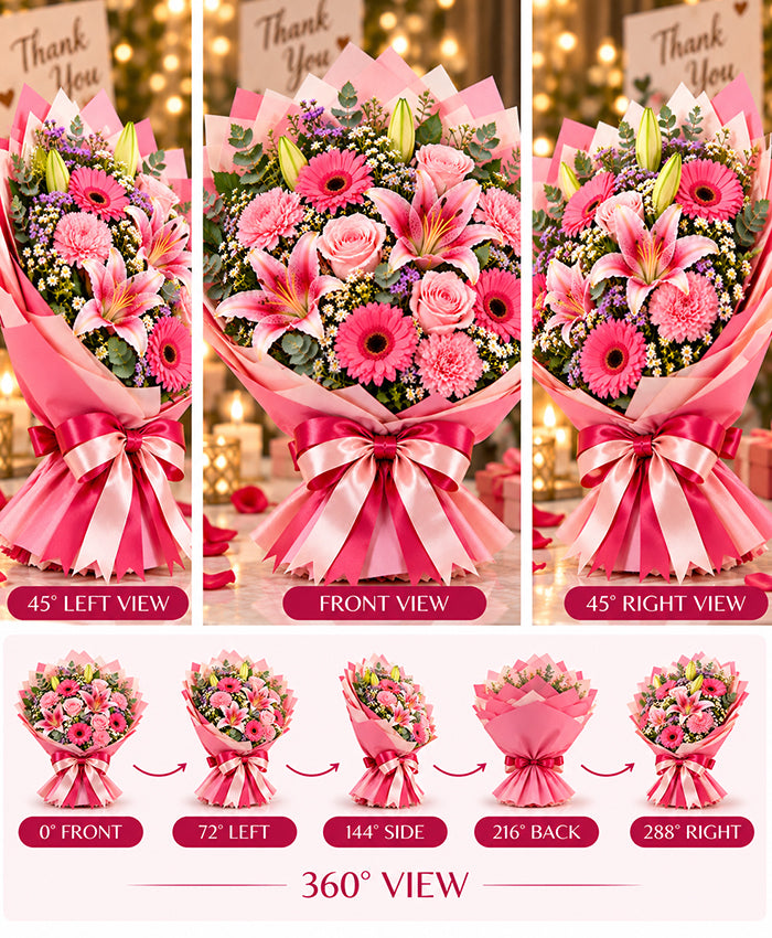 Thank You Pink Flower Bouquet – 12 Flowers