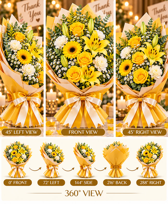 Thank You Yellow Flower Bouquet – 12 Flowers