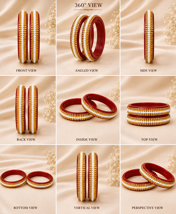Traditional Red Pearl & Gold Kundan-Style Lac Bangles