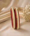 Traditional Red Pearl & Gold Kundan-Style Lac Bangles