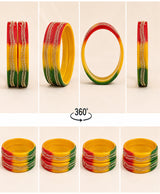 Tricolor Red Yellow Green Crystal-Embellished Designer Lac Bangle Set