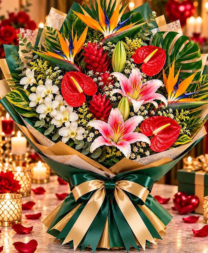 Tropical Greenery Bouquet – 10 Tropical Flowers