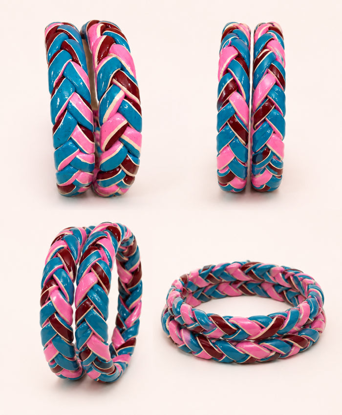 Turquoise Pink Maroon Braided Enamel Lac Bangles