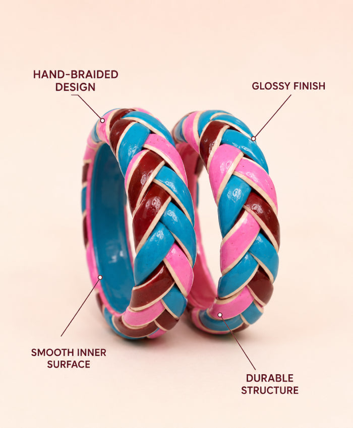 Turquoise Pink Maroon Braided Enamel Lac Bangles