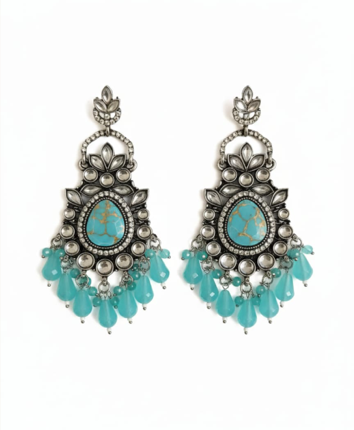 Turquoise & Silver Statement Drop Earrings