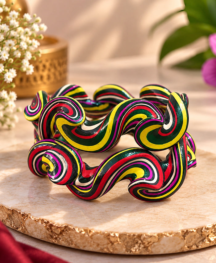 Vibrant Wavy Multicolor Statement Lac Bangles