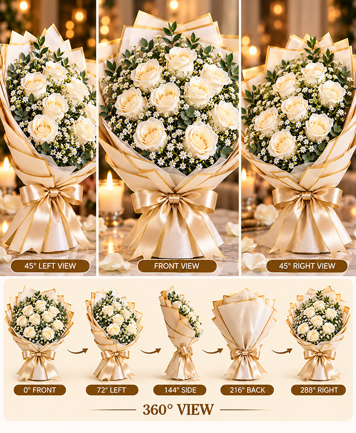White Rose Bouquet – 12 White Roses