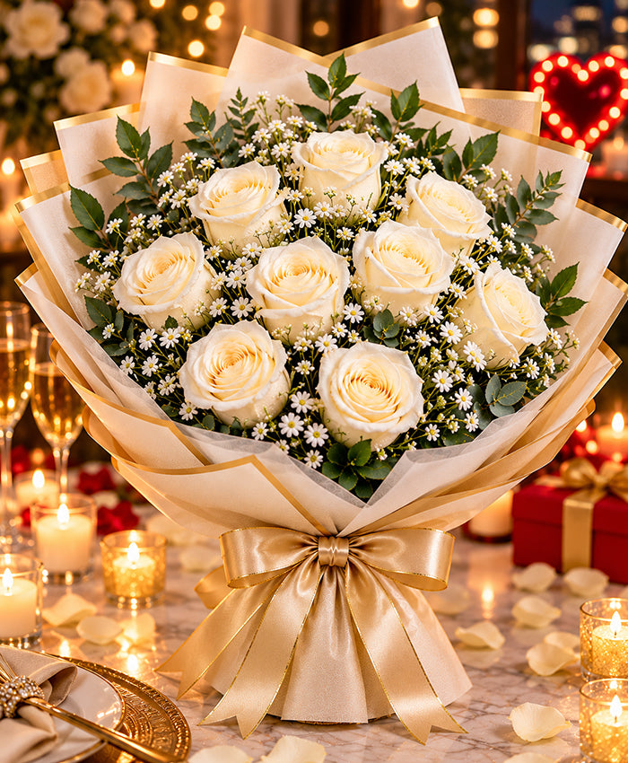 White Rose Bouquet – 12 White Roses