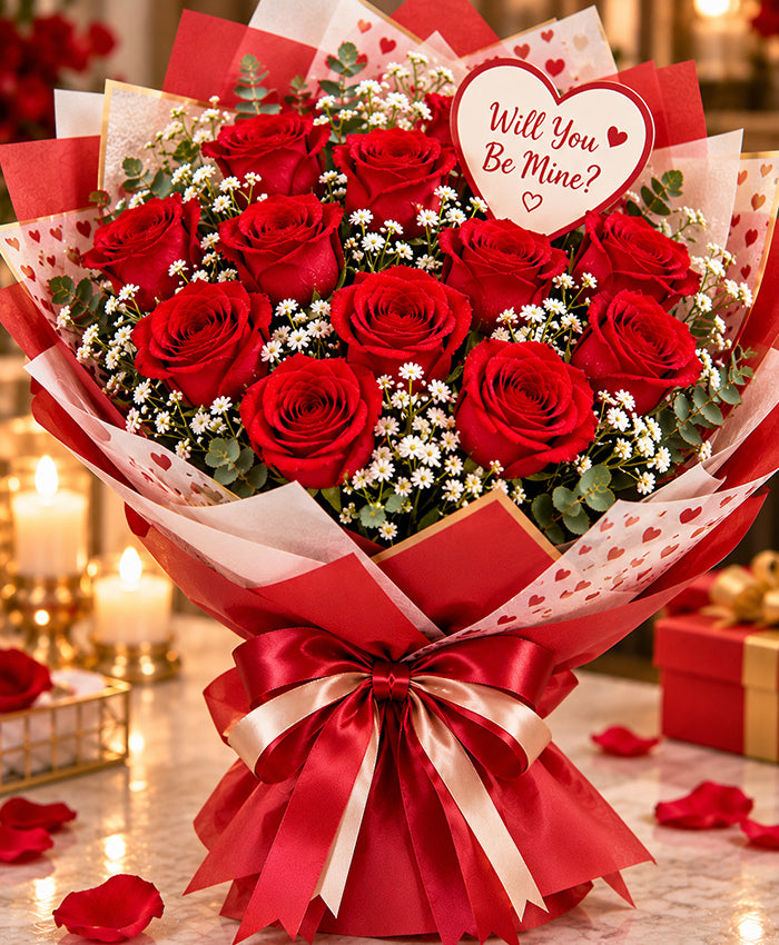 Will You Be Mine Rose Bouquet – 12 Red Roses