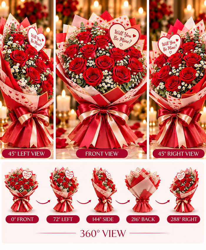 Will You Be Mine Rose Bouquet – 12 Red Roses
