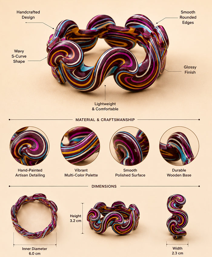 Wine Multicolor Hand-Painted Swirl Lac Bangles