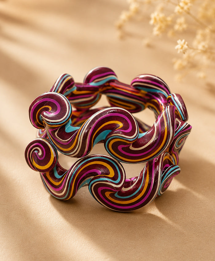 Wine Multicolor Hand-Painted Swirl Lac Bangles