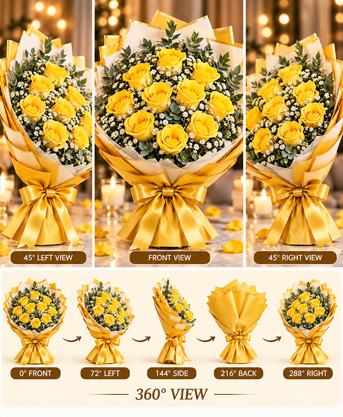 Yellow Rose Bouquet – 12 Yellow Roses