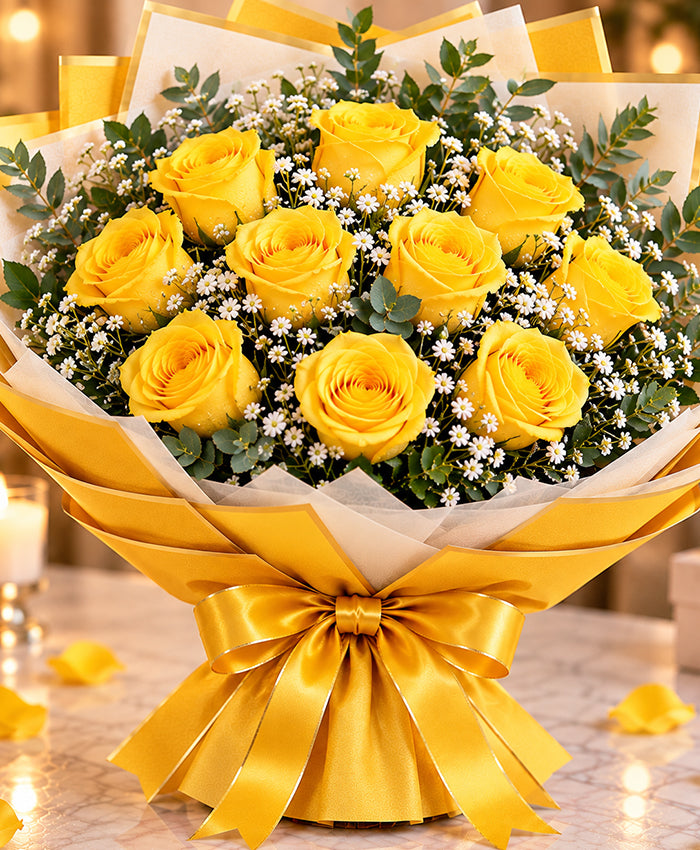 Yellow Rose Bouquet – 12 Yellow Roses
