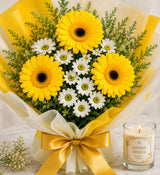 Yellow & White Flower Bouquet with Jasmine Mogra Candle