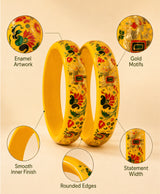 Yellow Floral Enamel Lac Bangles