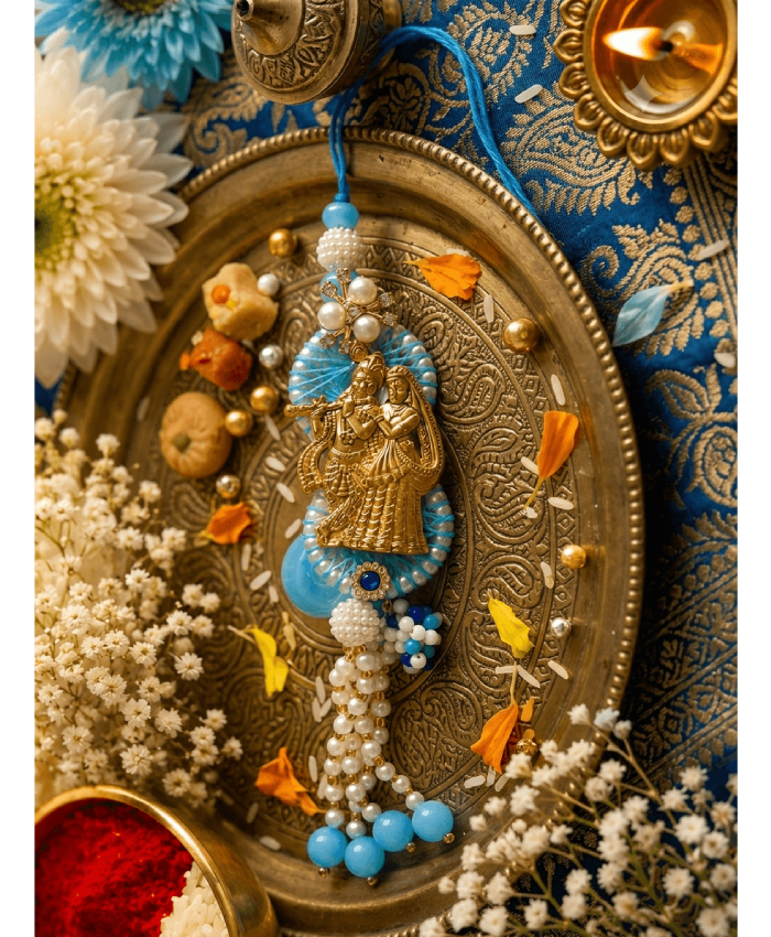 Blue Radha Krishna Designer Lumba Rakhi