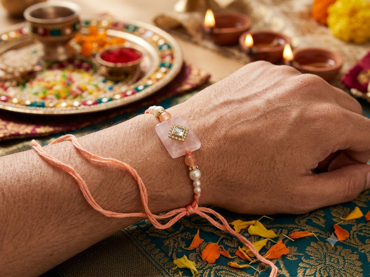 Blush Pink Crystal Designer Rakhi