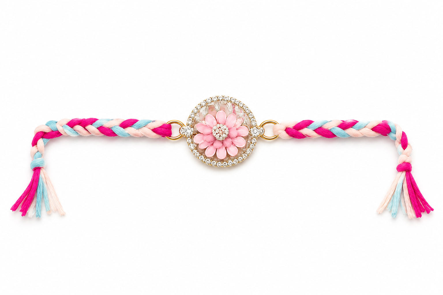Blush Pink Floral Crystal Designer Rakhi