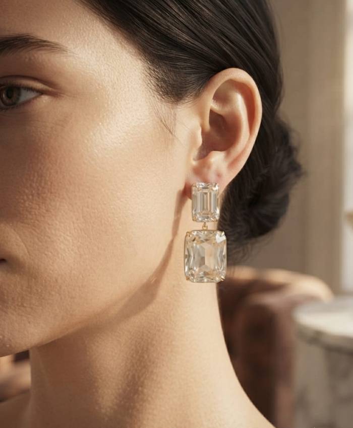 Celestia Crystal Cushion Drop Earrings