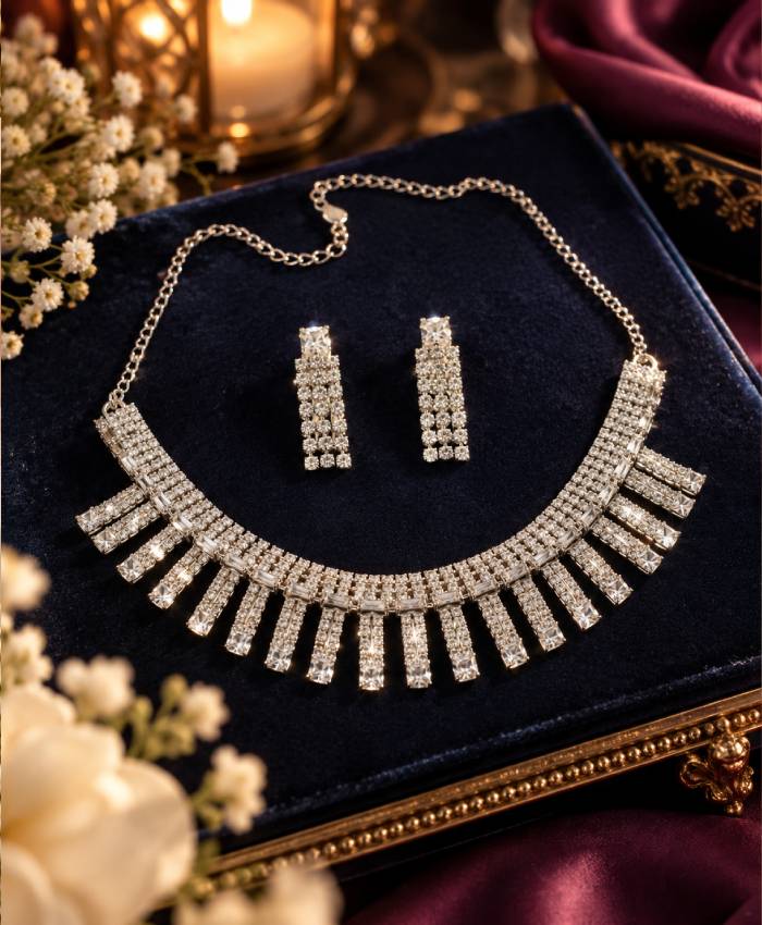 Celestial Cascade Crystal Necklace & Earrings Set