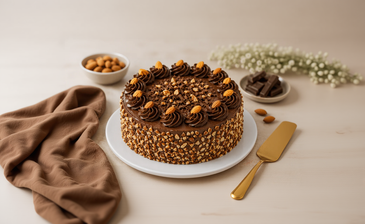 Chocolate Almond Crunch Truffle Cake
