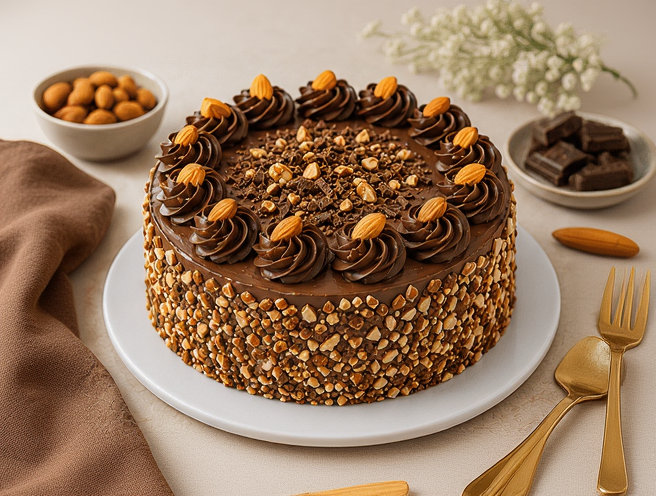 Chocolate Almond Crunch Truffle Cake