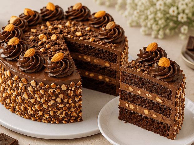 Chocolate Almond Crunch Truffle Cake