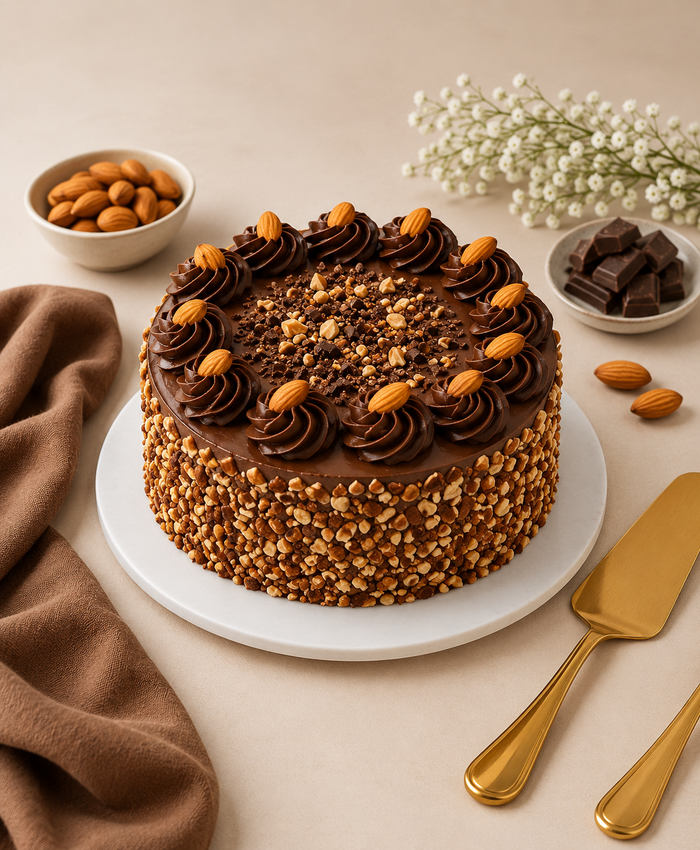 Chocolate Almond Crunch Truffle Cake