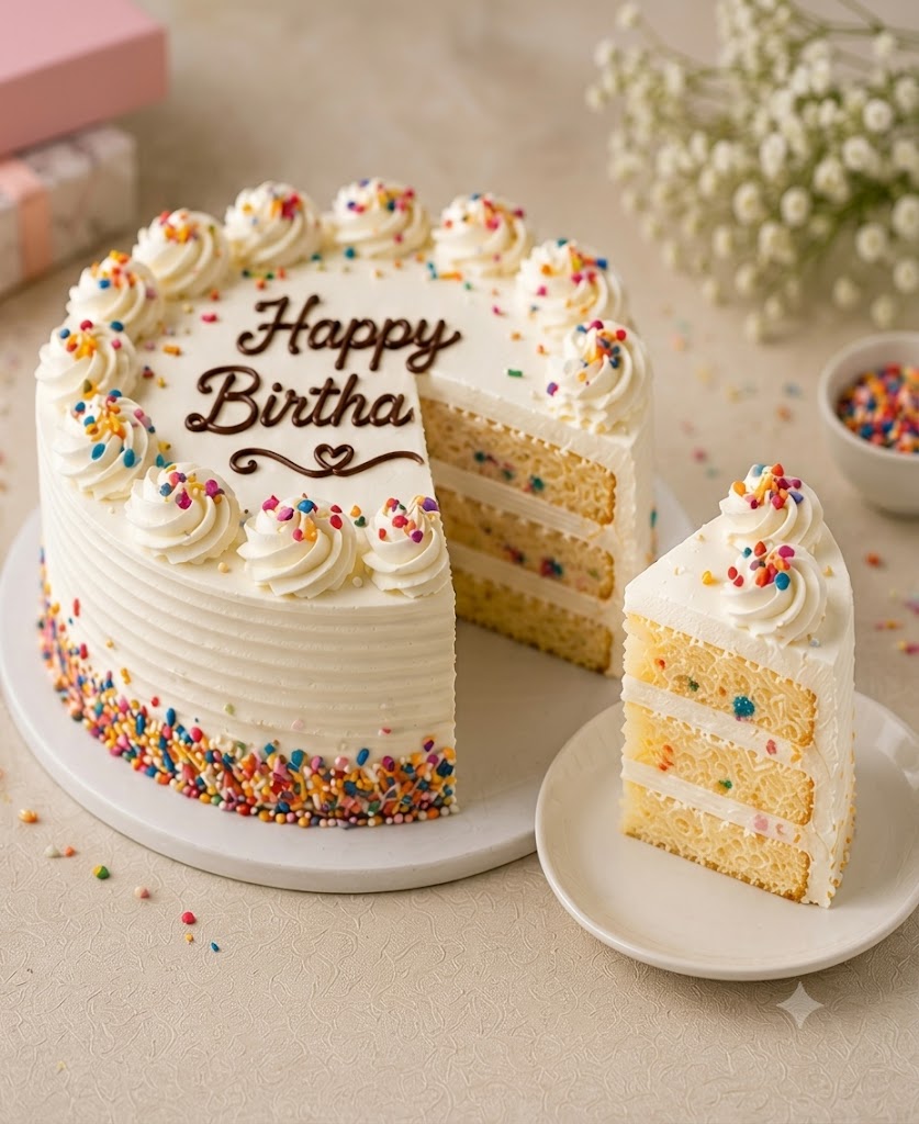 Classic Happy Birthday Vanilla Cream Cake