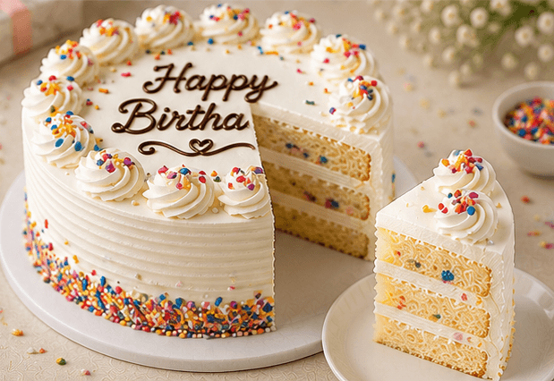 Classic Happy Birthday Vanilla Cream Cake