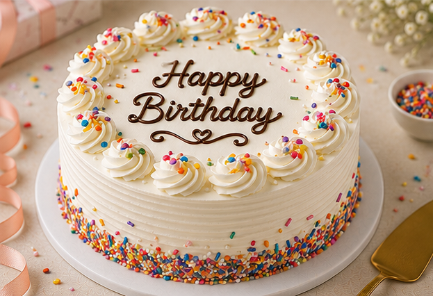 Classic Happy Birthday Vanilla Cream Cake