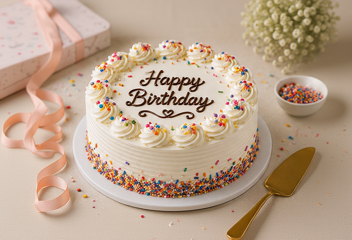 Classic Happy Birthday Vanilla Cream Cake